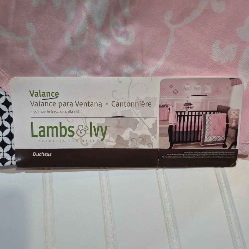Lambs & Ivy Duchess Valance Baby Girl Nursery Pink Black White 53.5 X15